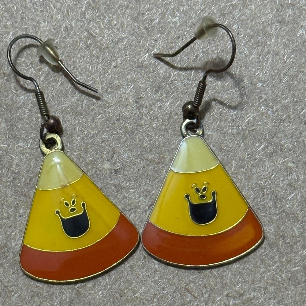 Vintage Hallmark Candy Corn Earrings Halloween Kitsch Spooky Novelty Dangles